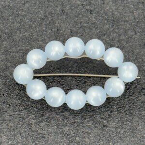 Vintage Oval Pastel Blue Moonstone Bead Brooch Pin Lucite